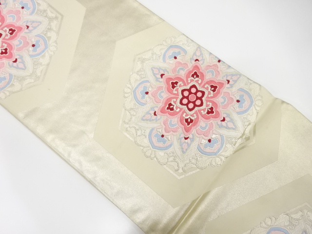 JAPANESE KIMONO / ANTIQUE FUKURO OBI / SILK / WOVEN FLORAL CREST